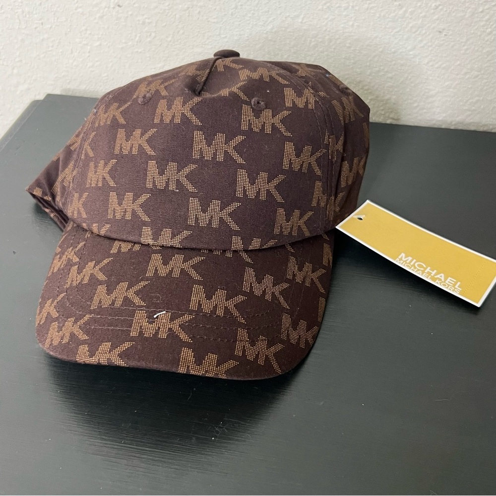 Michael Kors Brown Signature Logo Print Ball Cap NWT
